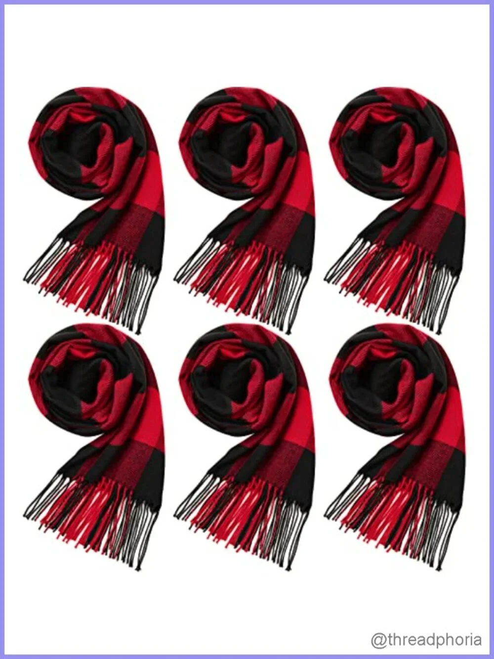 6 Pack Plaid Blanket Scarf with Tassel Edge, Acrylic Winter Scarf for Cold